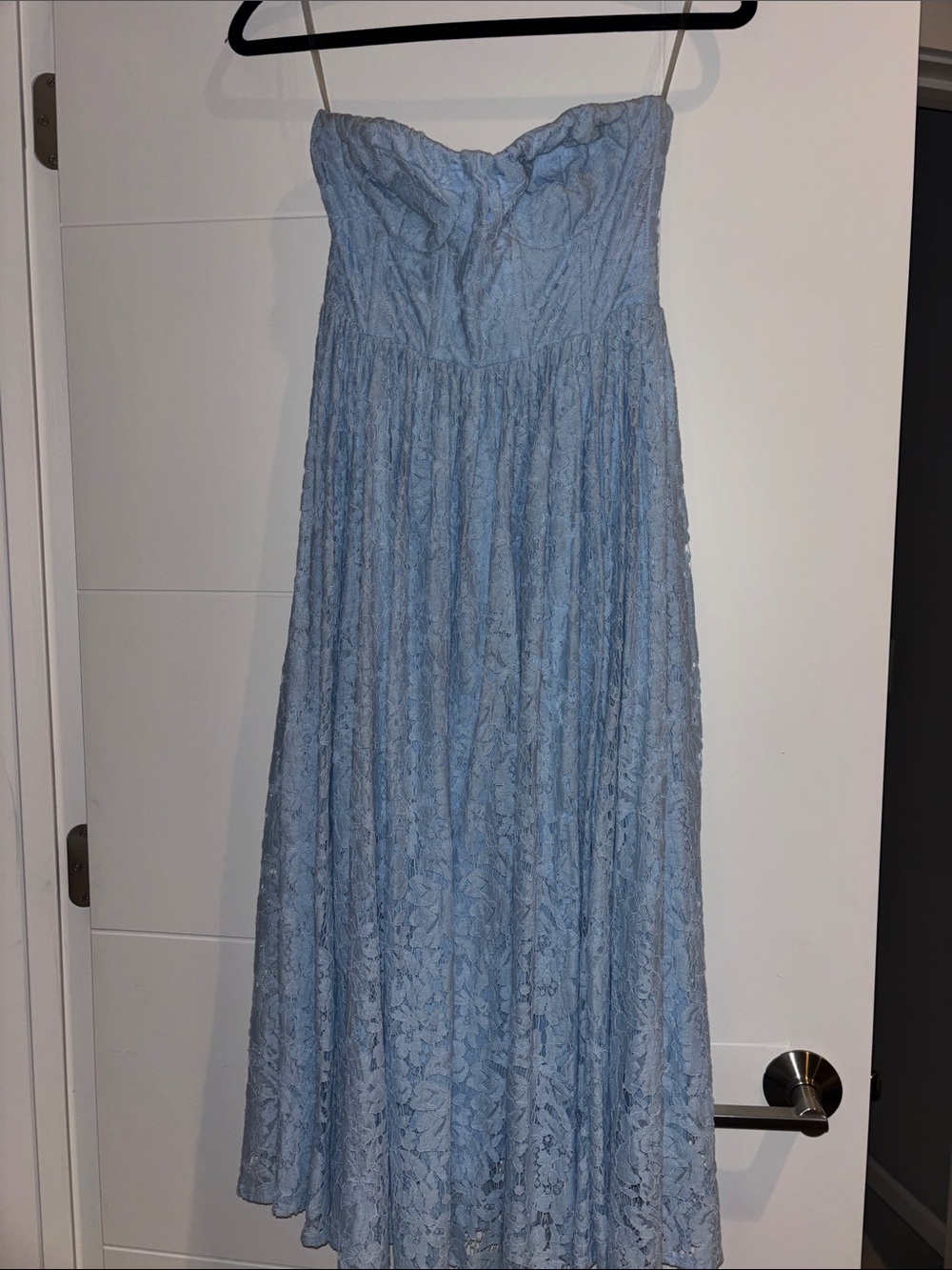 Altar’d State Light Blue Lace Strapless Maxi Dress